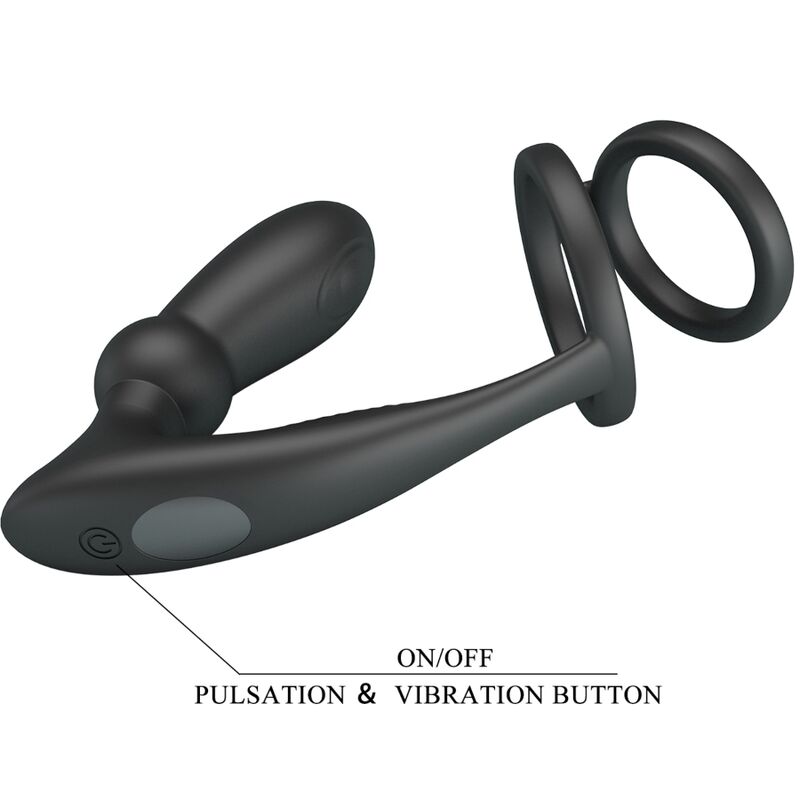 PRETTY LOVE - EMONI PENIS RING + ANAL PLUG 12 VIBRATIONS BLACK - Amore24