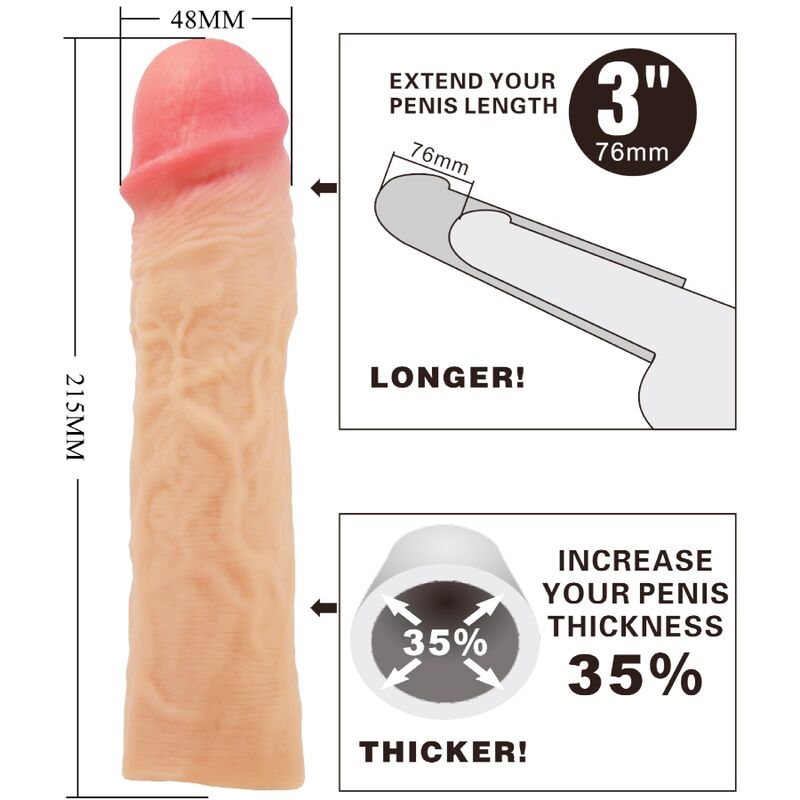 PRETTY LOVE - DEREK PENIS SLEEVE WITH 7.6 CM EXTENSION FLESH - Amore24