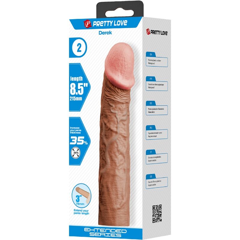 PRETTY LOVE - DEREK PENIS SLEEVE WITH 7.6 CM EXTENSION MULATTO - Amore24