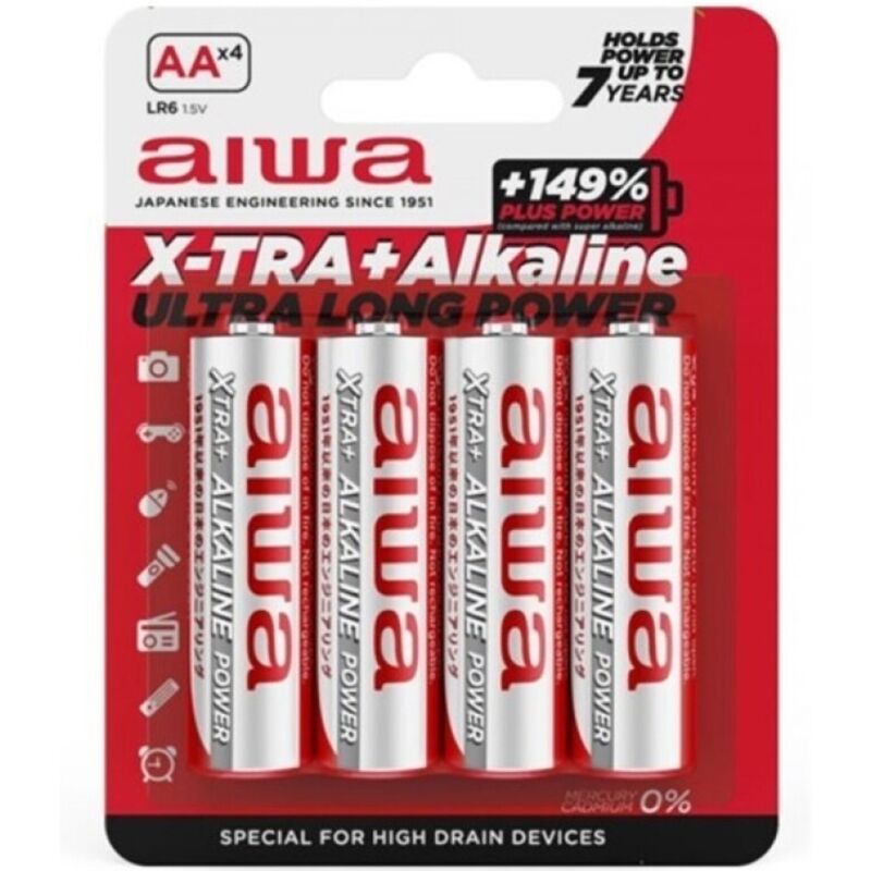 AIWA - X-TRA ALKALINE AA ALKALINE BATTERY LR6 BLISTER*4 - Amore24