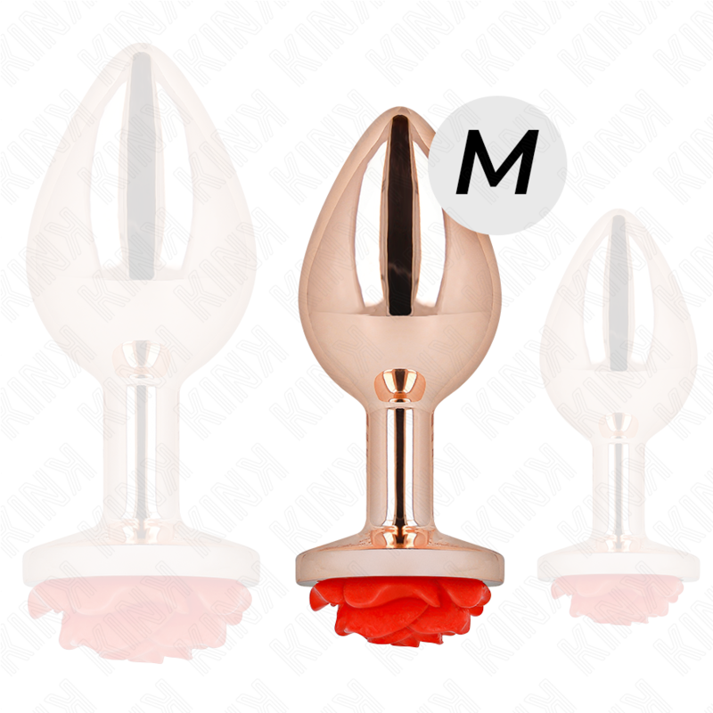 KINK - PINK GOLD ANAL PLUG WITH RED ROSE M - Amore24