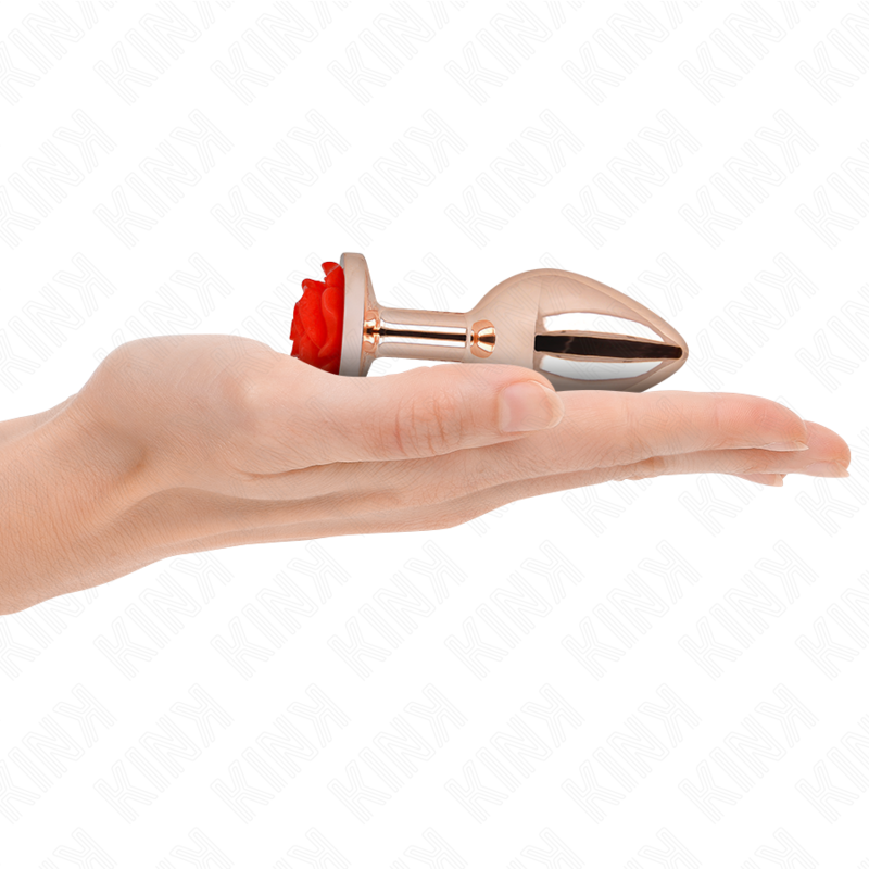 KINK - PINK GOLD ANAL PLUG WITH RED ROSE M - Amore24