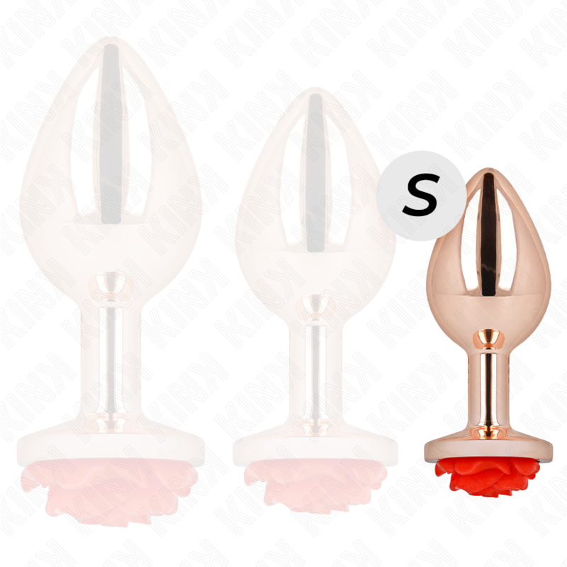KINK - PINK GOLD ANAL PLUG WITH RED ROSE S - Amore24