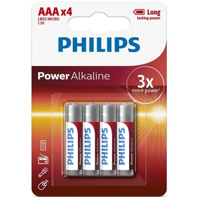 PHILIPS - POWER ALKALINE AAA BATTERY LR03 BLISTER*4 - Amore24
