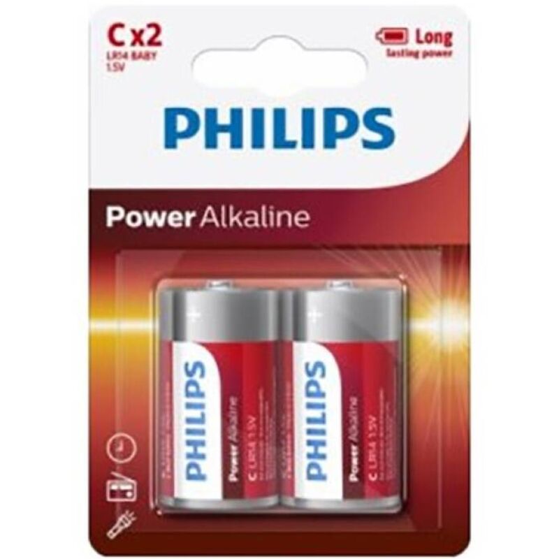 PHILIPS - POWER ALKALINE BATTERY C LR14 BLISTER*2 - Amore24
