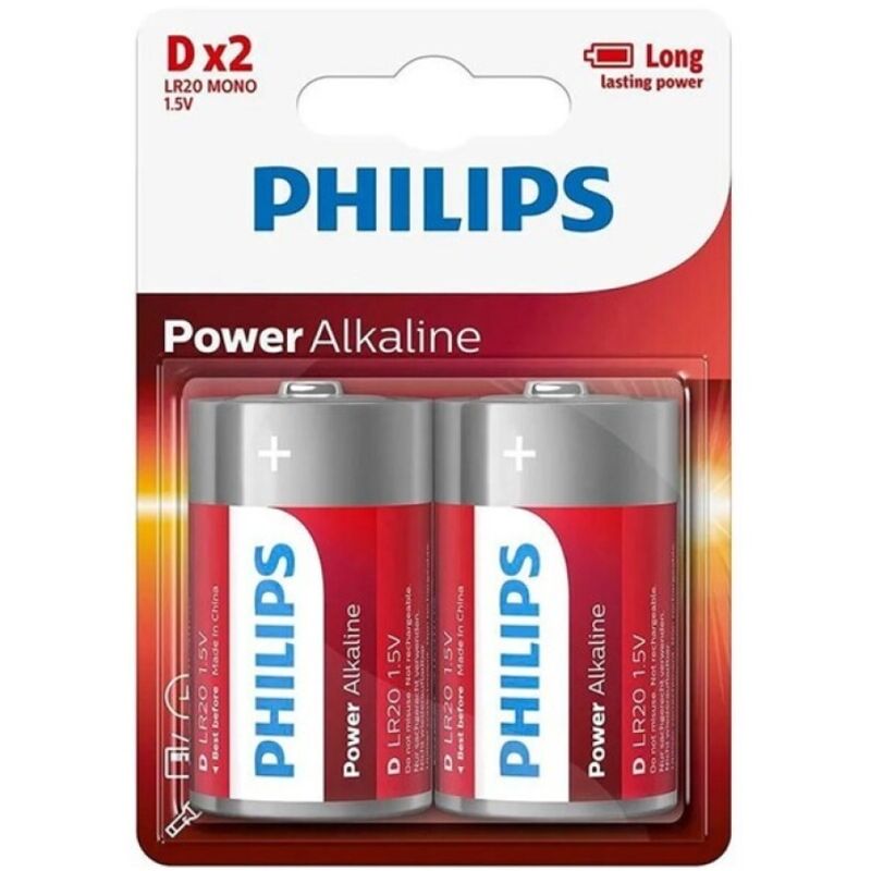 PHILIPS - POWER ALKALINE BATTERY D LR20 BLISTER*2 - Amore24