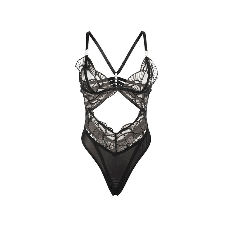 SUBBLIME - 955212 TRANSPARENT BODYSUIT WITH BLACK HOLLOW LACE S/M - Amore24