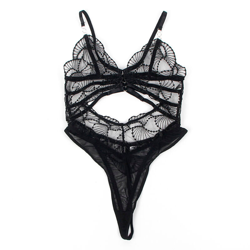 SUBBLIME - 955212 TRANSPARENT BODYSUIT WITH BLACK HOLLOW LACE S/M - Amore24
