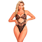 SUBBLIME - 955212 TRANSPARENT BODYSUIT WITH BLACK HOLLOW LACE S/M - Amore24