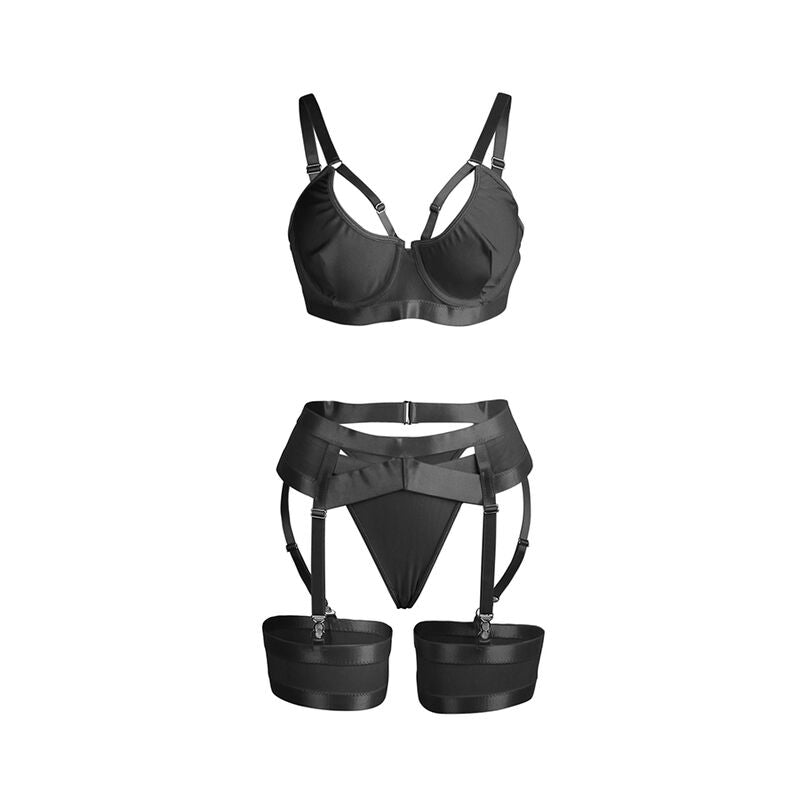 SUBBLIME - 955243 BLACK BONDAGE BRA WITH GARTER SET L/XL - Amore24