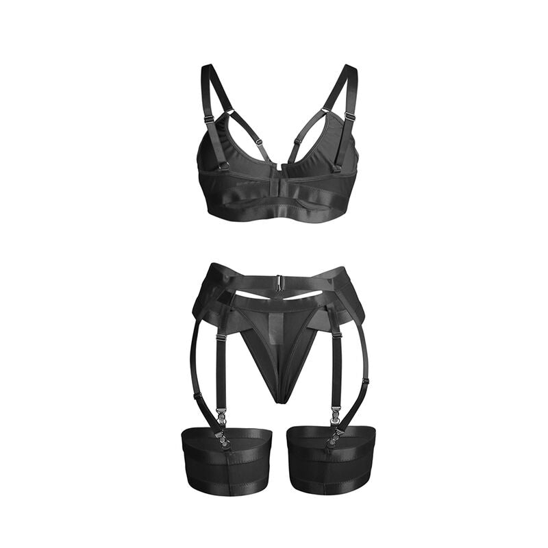 SUBBLIME - 955243 BLACK BONDAGE BRA WITH GARTER SET L/XL - Amore24