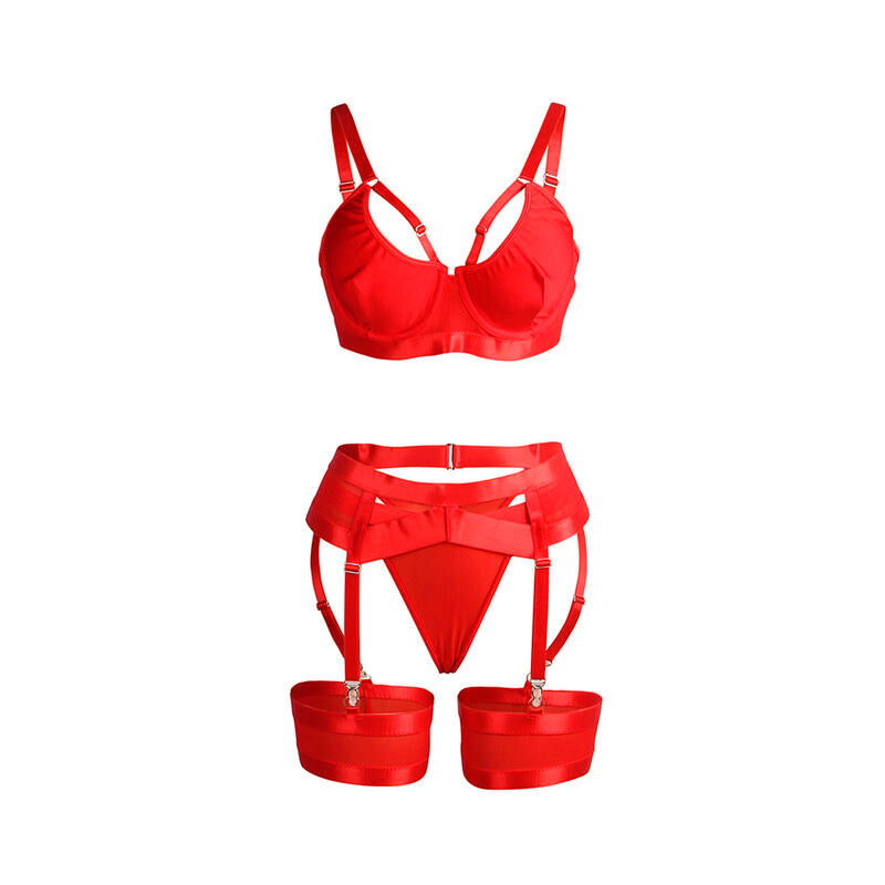 SUBBLIME - 955250 RED BONDAGE BRA WITH GARTER SET S/M - Amore24
