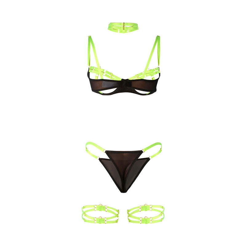 SUBBLIME - 955274 BRA SET WITH NECKLACE AND LEG DETAILS FLUORESCENT GREEN S/M - Amore24