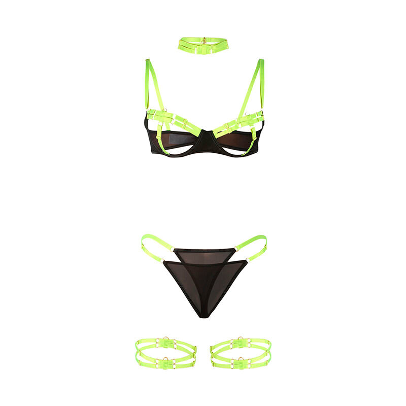SUBBLIME - 955274 BRA SET WITH NECKLACE AND LEG DETAILS FLUORESCENT GREEN S/M - Amore24