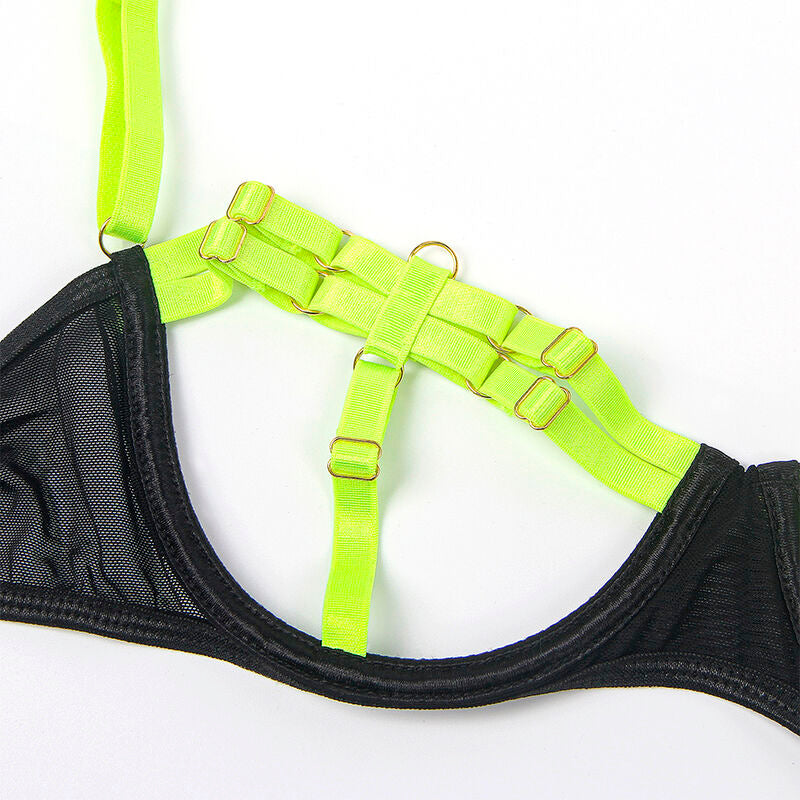 SUBBLIME - 955274 BRA SET WITH NECKLACE AND LEG DETAILS FLUORESCENT GREEN S/M - Amore24