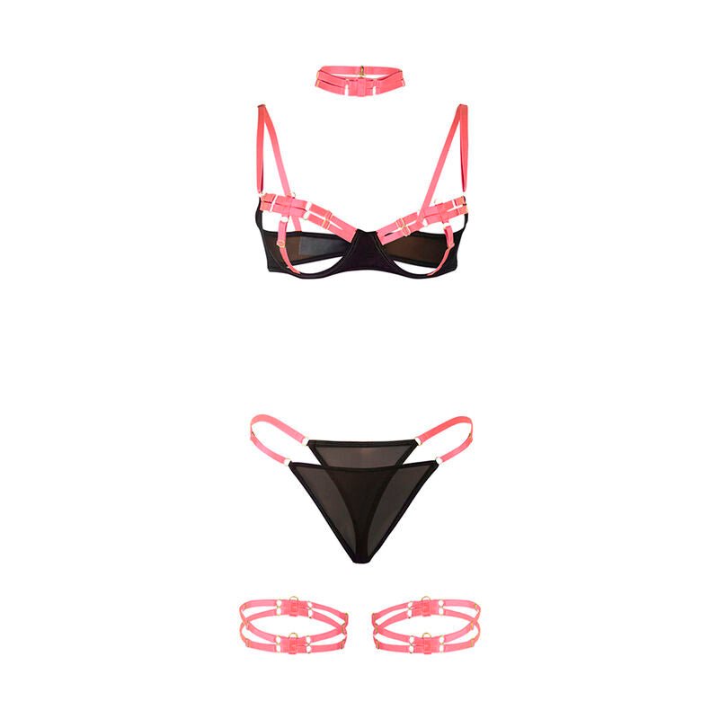 SUBBLIME - 955298 BRA SET WITH NECKLACE AND LEG DETAILS FLUORESCENT PINK S/M - Amore24