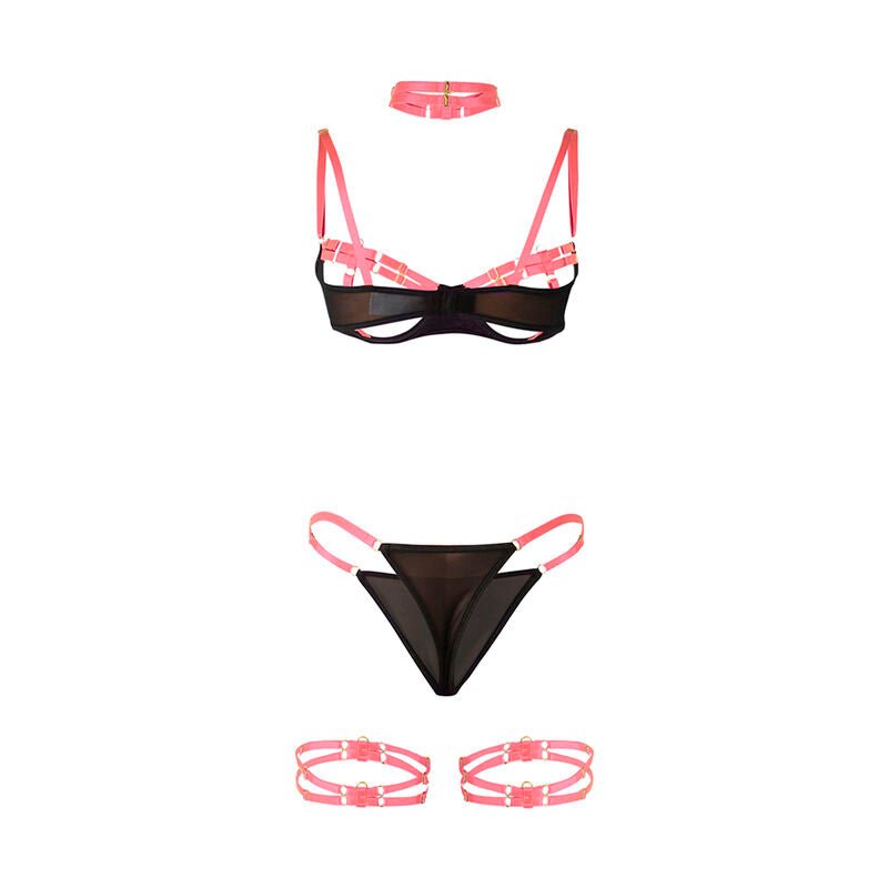 SUBBLIME - 955304 BRA SET WITH NECKLACE AND LEG DETAILS FLUORESCENT PINK L/XL - Amore24