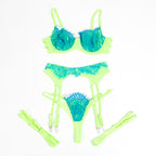 SUBBLIME - 955311 SET OF BRA WITH LACE AND GARTER LINES GREEN AND BLUE S/M - Amore24