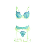 SUBBLIME - 955328 BRA SET WITH LACE AND GARTER LINES GREEN AND BLUE L/XL - Amore24