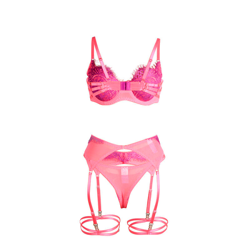 SUBBLIME - 955366 BRA SET WITH LACE AND GARTER LINES PINK AND PURPLE L/XL - Amore24