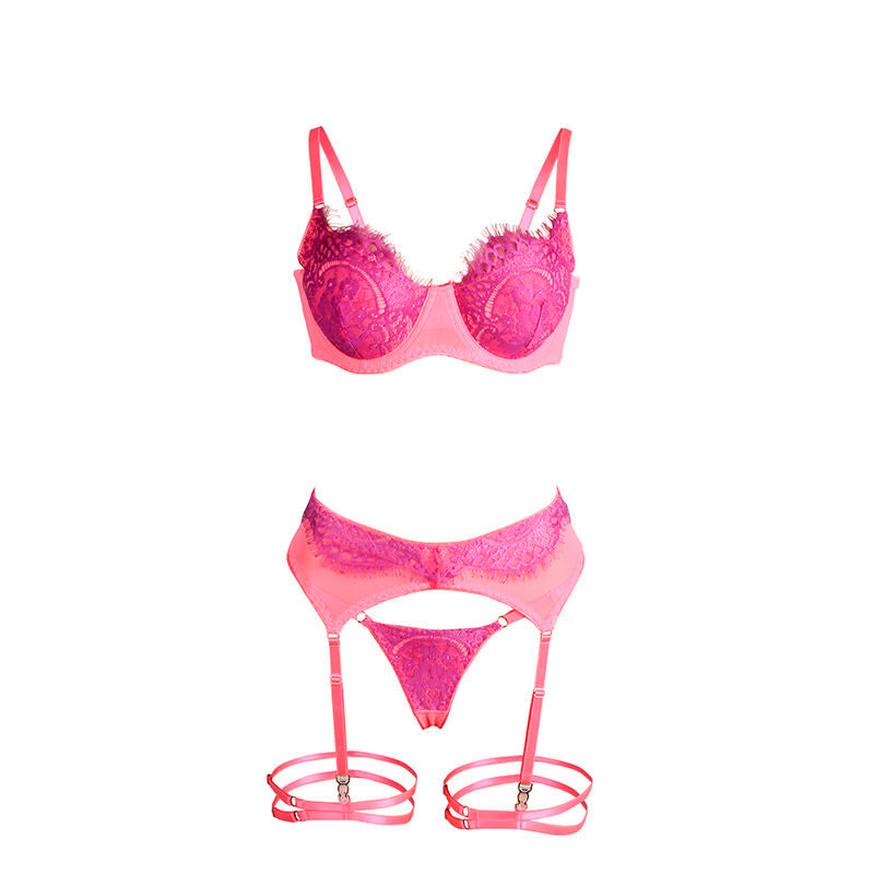 SUBBLIME - 955366 BRA SET WITH LACE AND GARTER LINES PINK AND PURPLE L/XL - Amore24