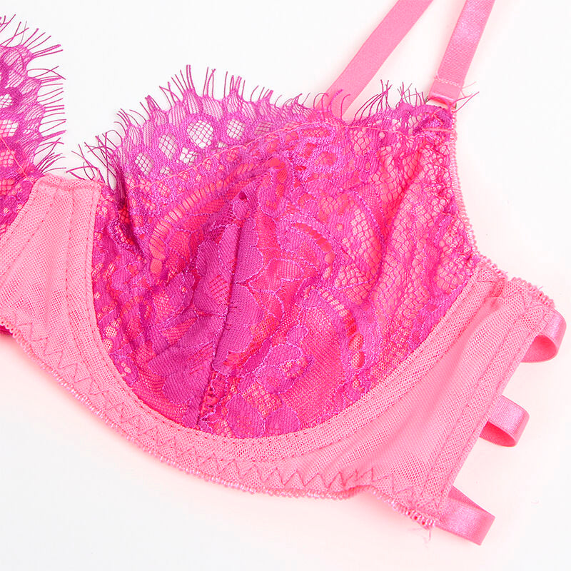 SUBBLIME - 955366 BRA SET WITH LACE AND GARTER LINES PINK AND PURPLE L/XL - Amore24