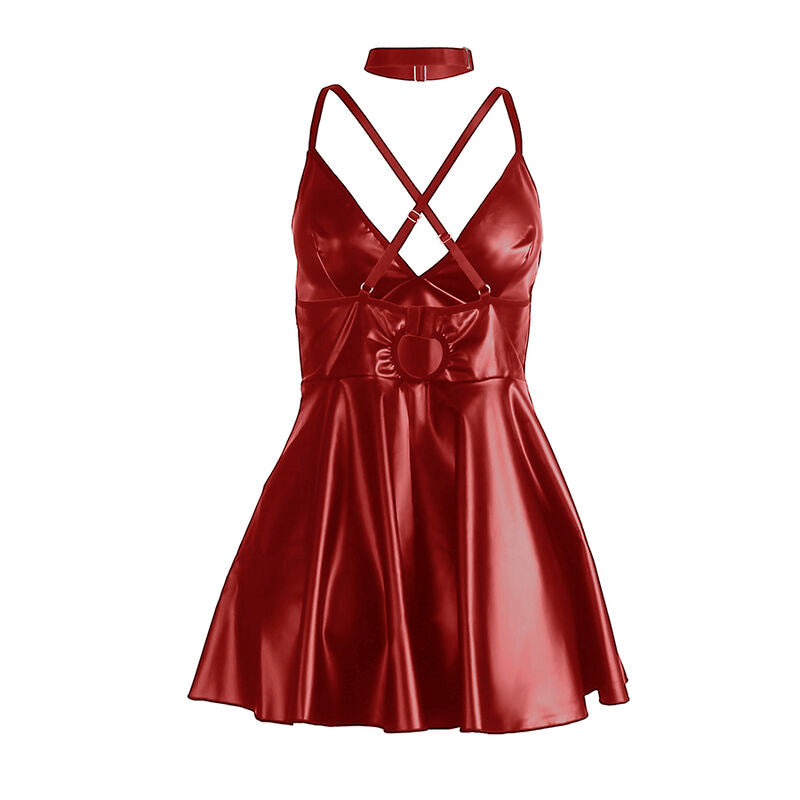 SUBBLIME - 955397 DRESS WITH BURGUNDY LEATHER STRAPS S/M - Amore24