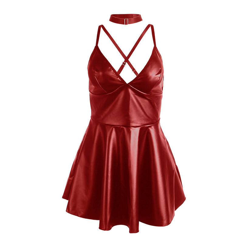 SUBBLIME - 955397 DRESS WITH BURGUNDY LEATHER STRAPS S/M - Amore24