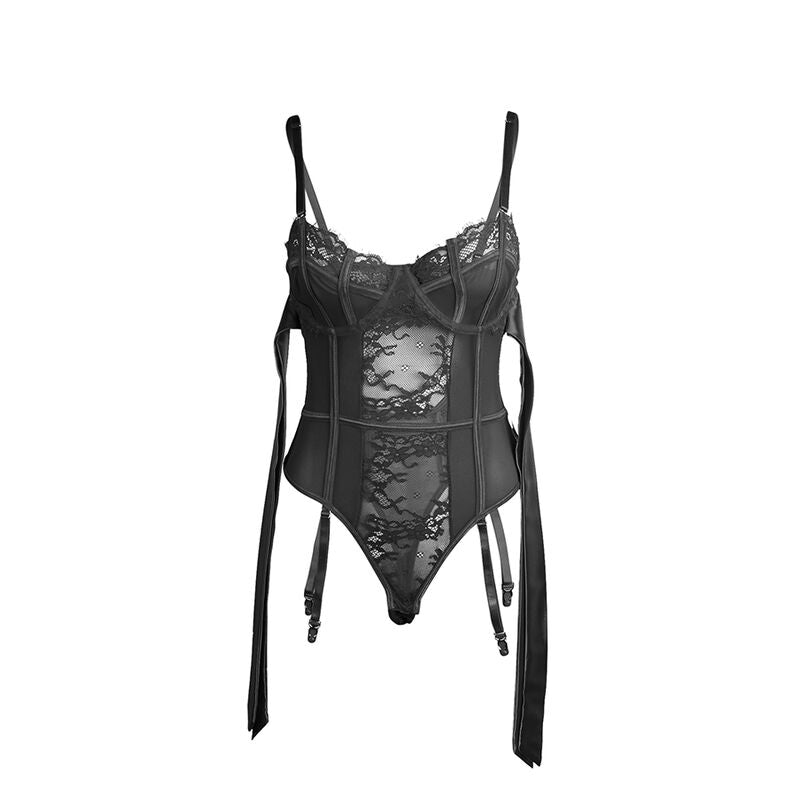 SUBBLIME - 955502 LACE BODYSUIT WITH BOWS AND GARTERS BLACK L/XL - Amore24