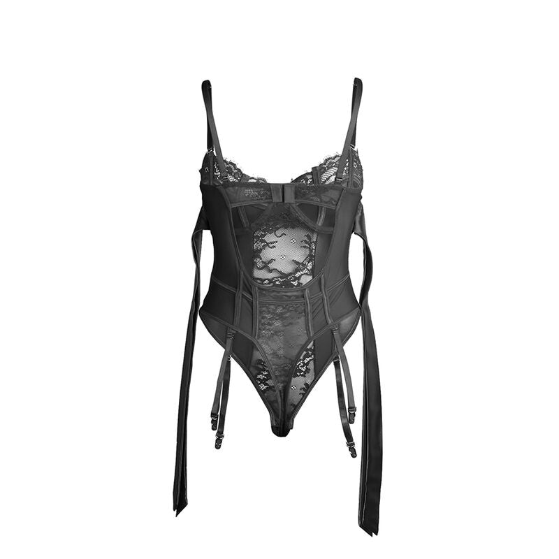 SUBBLIME - 955502 LACE BODYSUIT WITH BOWS AND GARTERS BLACK L/XL - Amore24