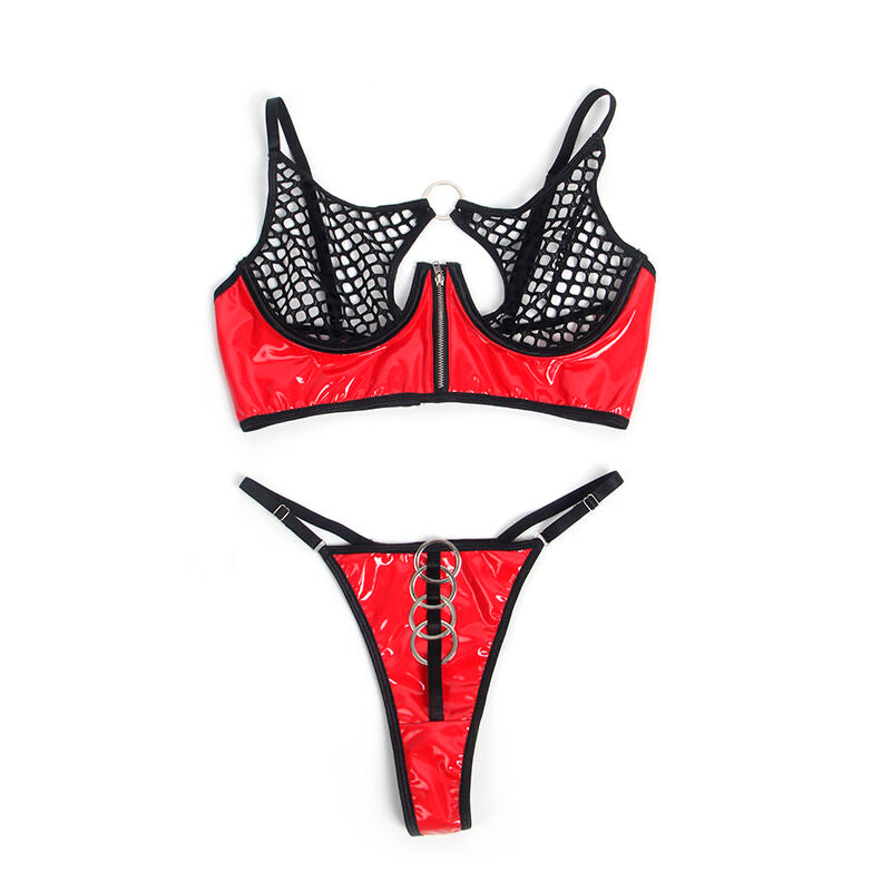 SUBBLIME - 955540 RED PATENT LEATHER MESH ZIPPER BRA SET L/XL - Amore24