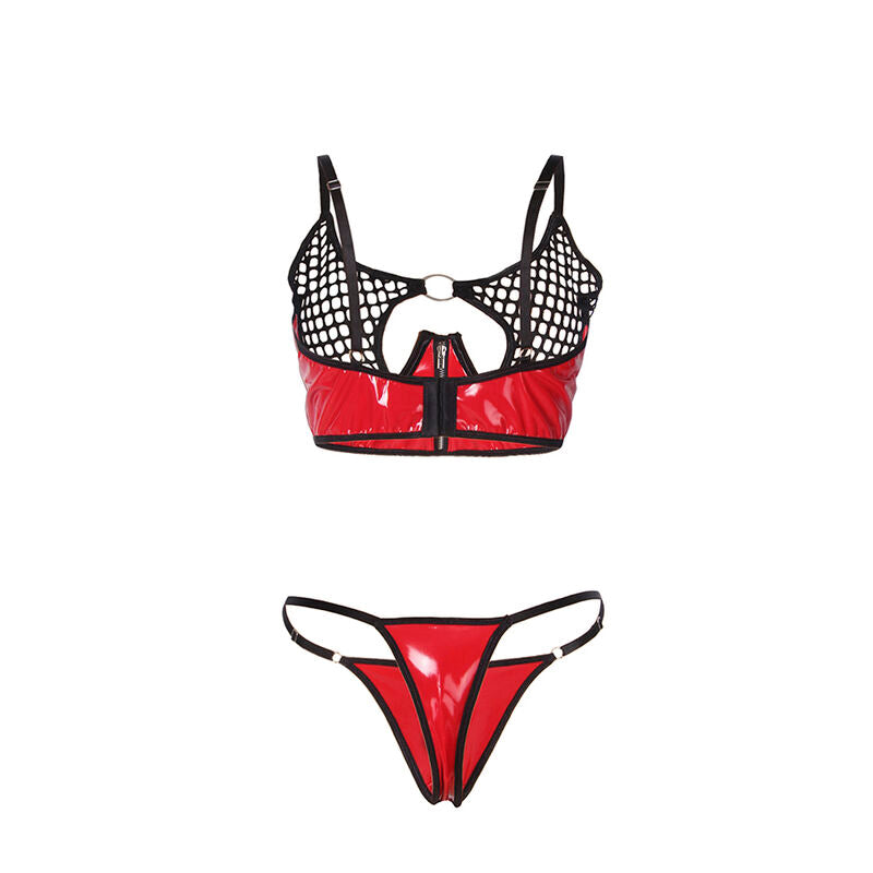 SUBBLIME - 955540 RED PATENT LEATHER MESH ZIPPER BRA SET L/XL - Amore24