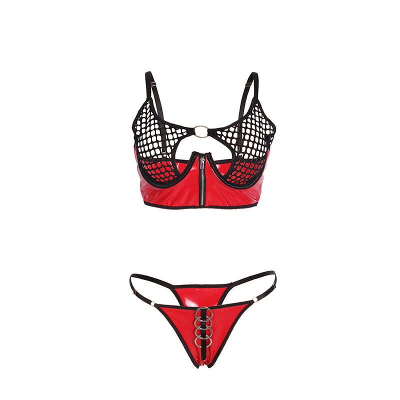 SUBBLIME - 955540 RED PATENT LEATHER MESH ZIPPER BRA SET L/XL - Amore24