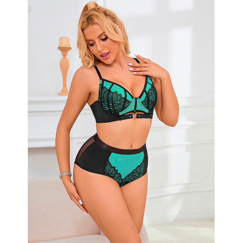 SUBBLIME - 955557 GREEN PATENT LEATHER MESH ZIPPER BRA SET S/M - Amore24