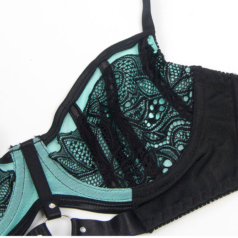 SUBBLIME - 955557 GREEN PATENT LEATHER MESH ZIPPER BRA SET S/M - Amore24