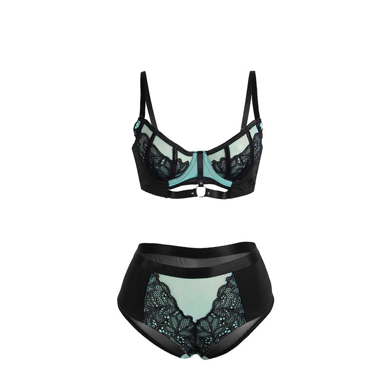 SUBBLIME - 955564 GREEN PATENT LEATHER MESH ZIPPER BRA SET L/XL - Amore24
