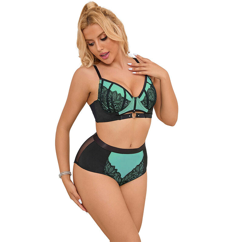 SUBBLIME - 955564 GREEN PATENT LEATHER MESH ZIPPER BRA SET L/XL - Amore24