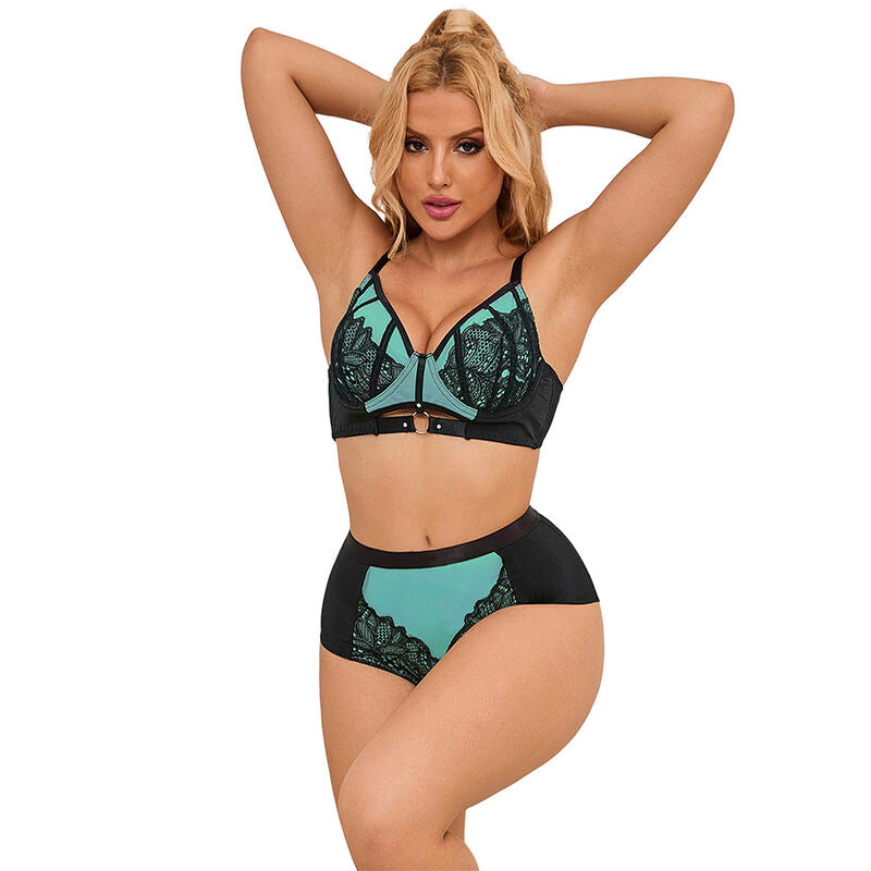 SUBBLIME - 955564 GREEN PATENT LEATHER MESH ZIPPER BRA SET L/XL - Amore24