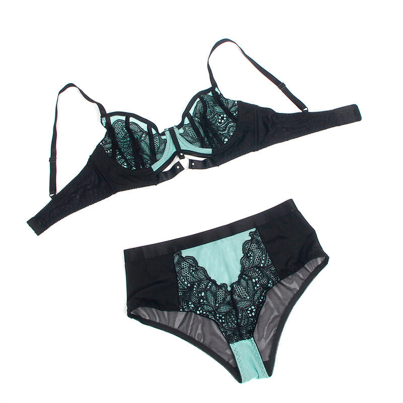 SUBBLIME - 955564 GREEN PATENT LEATHER MESH ZIPPER BRA SET L/XL - Amore24