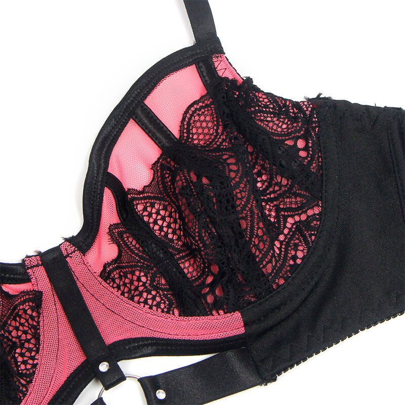 SUBBLIME - 955588 PINK PATENT LEATHER MESH ZIPPER BRA SET L/XL - Amore24