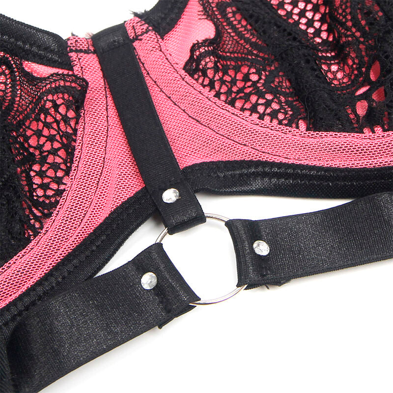 SUBBLIME - 955588 PINK PATENT LEATHER MESH ZIPPER BRA SET L/XL - Amore24