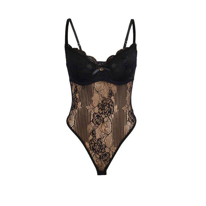 SUBBLIME - 955618 LACE BODYSUIT WITH BOTTOM CLOSURE BLACK S/M - Amore24