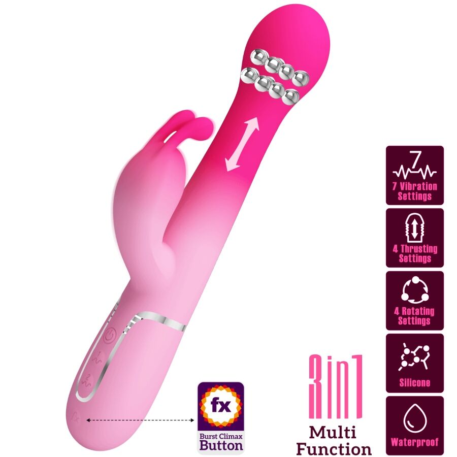 PRETTY LOVE - DEJON 3 IN 1 MULTIFUNCTION RABBIT VIBRATOR PINK - Amore24