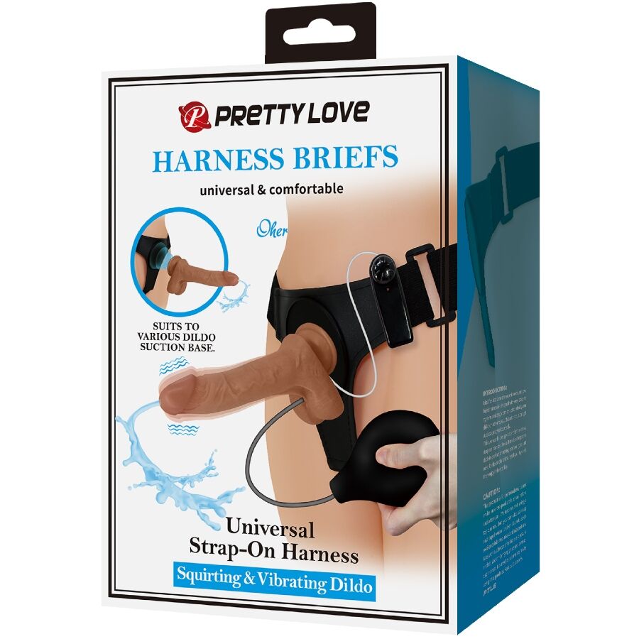 PRETTY LOVE - UNIVERSAL HARNESS BRIEFS WITH VIBRATING AND SQUIRTING DILDO 15.5 CM MULATO - Amore24