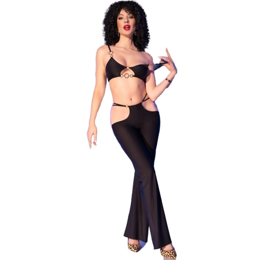 CHILIROSE - CR 4851 BLACK TOP AND LEGGINGS SET WITH GOLDEN ACCESSORIES L - Amore24