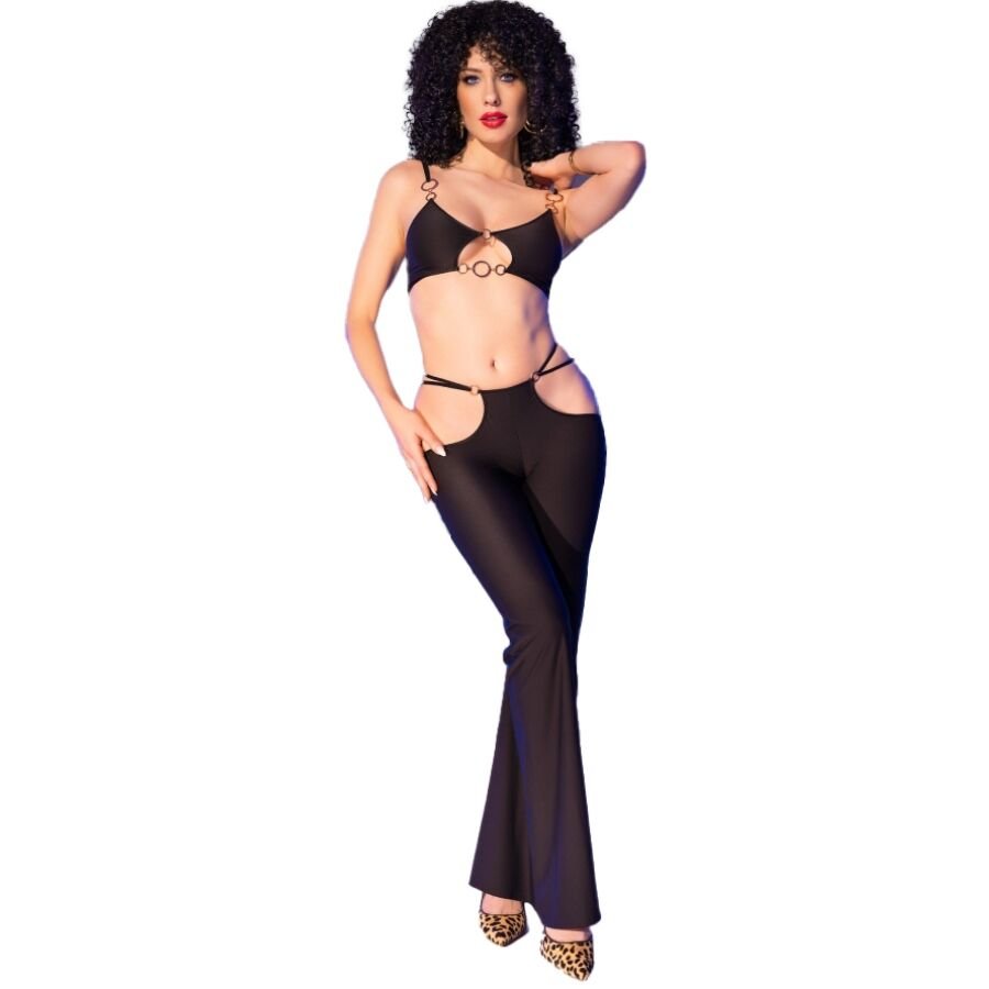 CHILIROSE - CR 4851 BLACK TOP AND LEGGINGS SET WITH GOLDEN ACCESSORIES L - Amore24