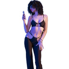 CHILIROSE - CR 4851 BLACK TOP AND LEGGINGS SET WITH GOLDEN ACCESSORIES L - Amore24