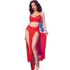 CHILIROSE - CR 4850 RED TOP AND LEGGINGS SET WITH GOLDEN ACCESSORIES S - Amore24