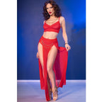 CHILIROSE - CR 4850 RED TOP AND LEGGINGS SET WITH GOLDEN ACCESSORIES S - Amore24