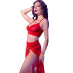 CHILIROSE - CR 4850 RED TOP AND LEGGINGS SET WITH GOLDEN ACCESSORIES S - Amore24